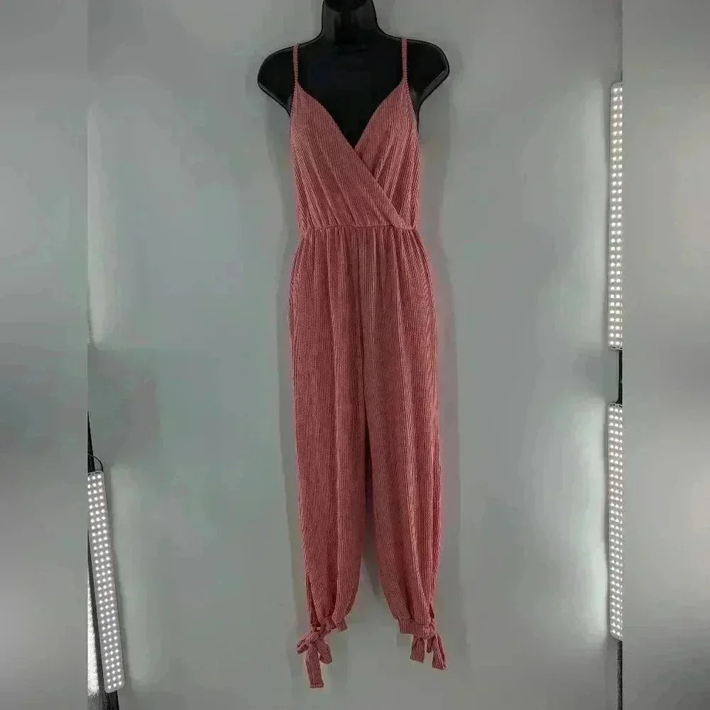 Rolla Coaster Jumpsuit Womens Small Peach Ribbed Crop Sleeveless Casual Ladies